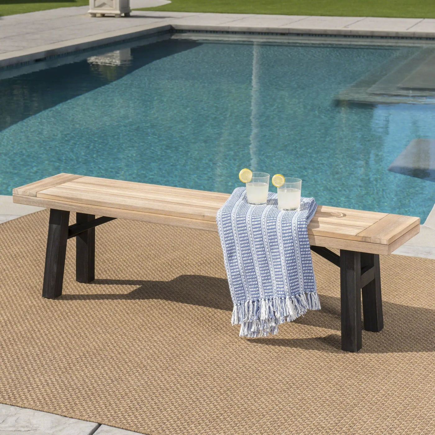 Outdoor Bench With Slat Panel Design And Acacia Wood Frame by HouseOfZazla