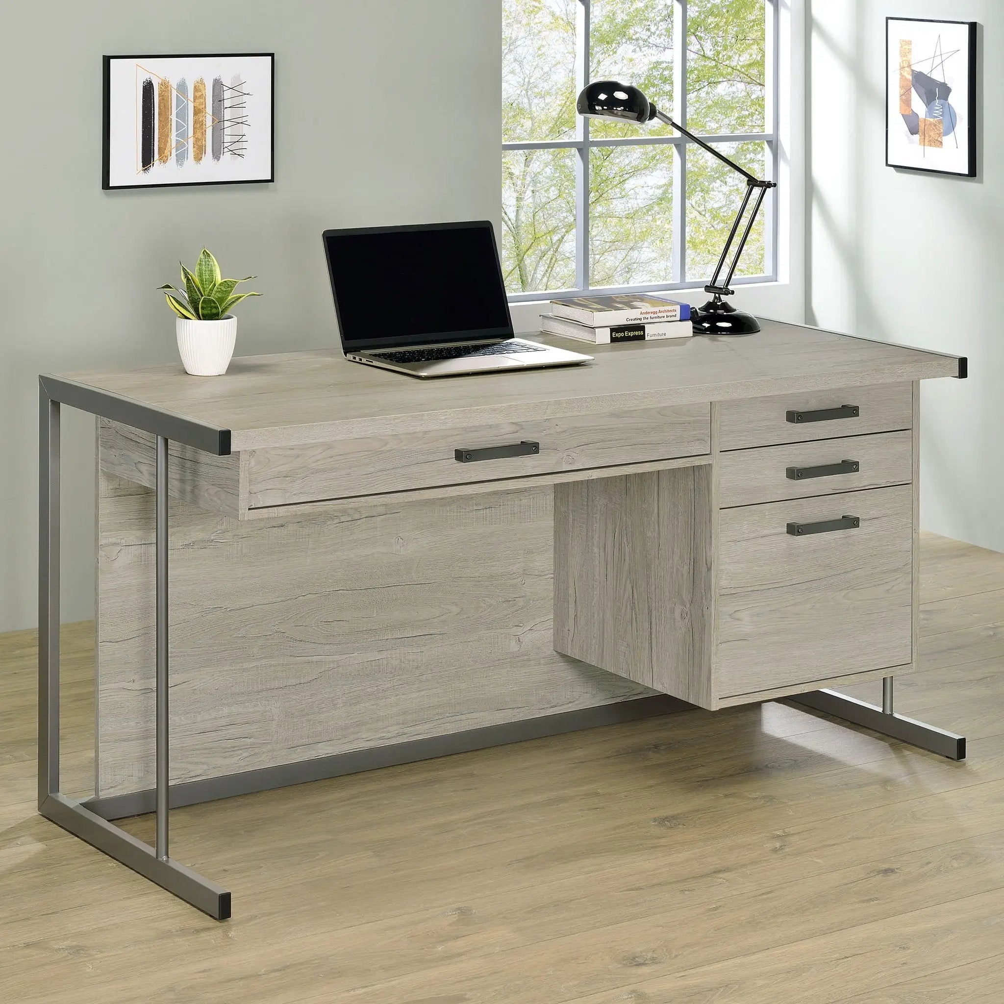 Loomis 60-inch 4-drawer Computer Desk Whitewashed Grey by Unique Piece Furniture