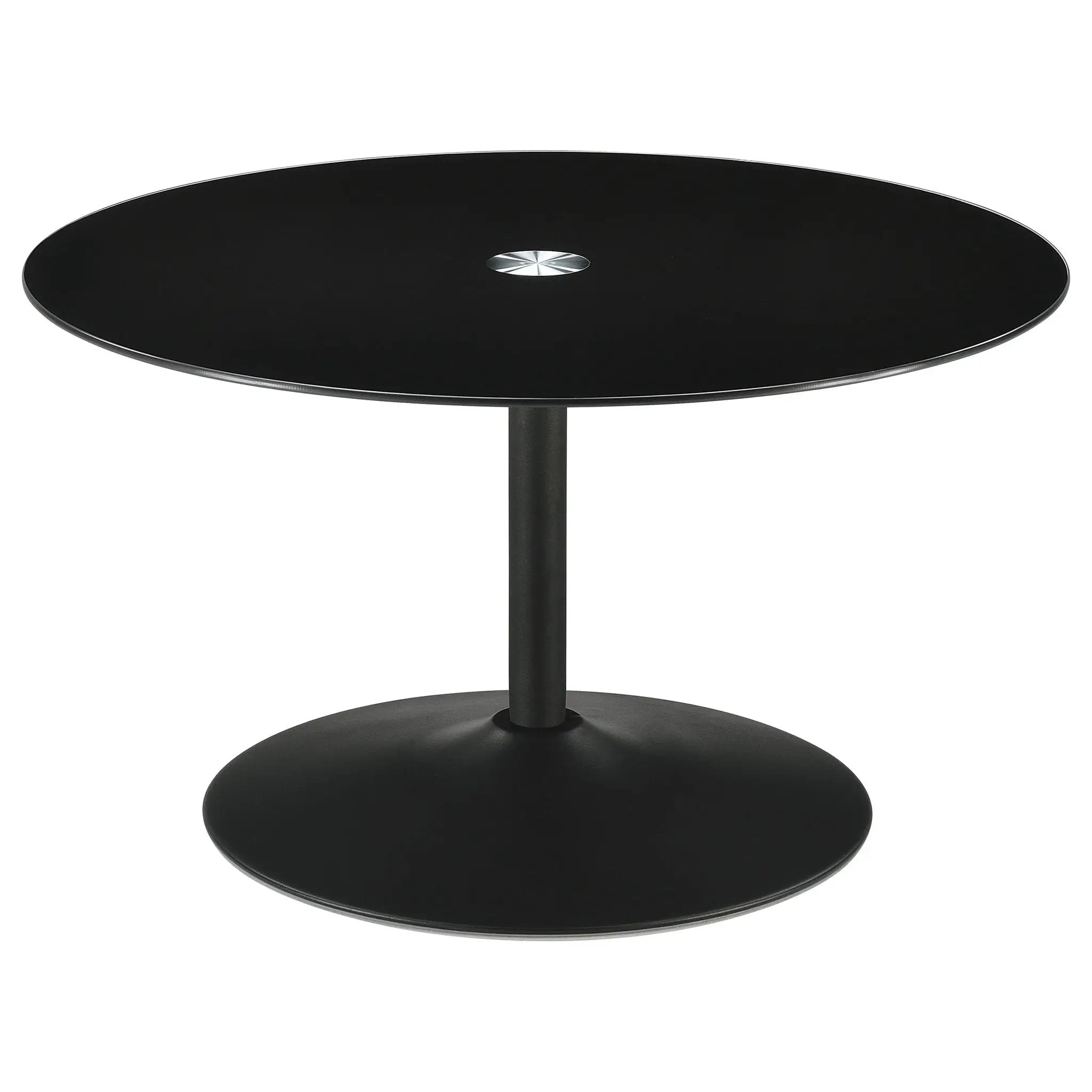 Ganso Round Metal Coffee Table With Tempered Glass Top Black by Unique Piece Furniture