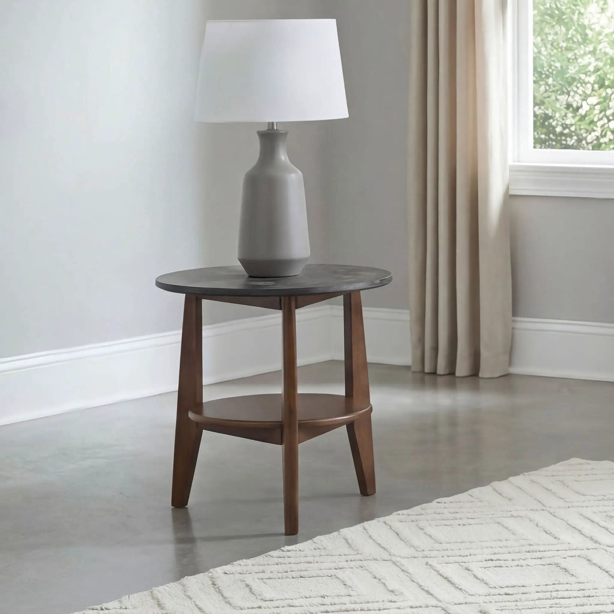 Bradley Round SmartTop End Side Table Smokey Grey and Brown by Unique Piece Furniture