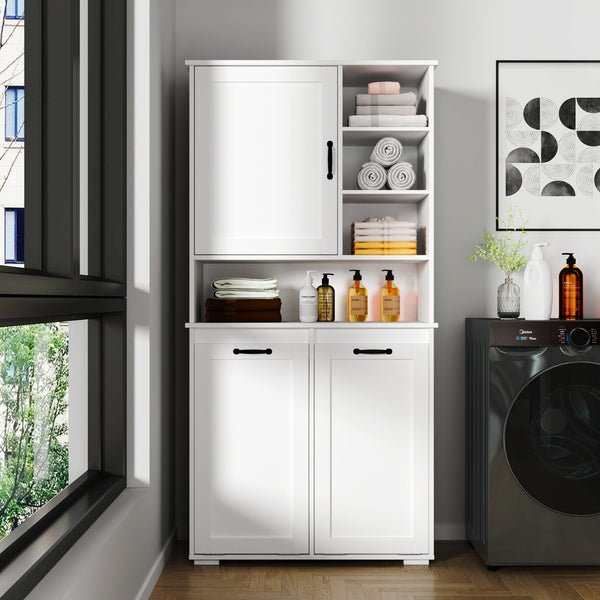 Laundry Cabinet with Doors and Shelf, Tilt-Out Laundry Hamper, Multiple Storage Space