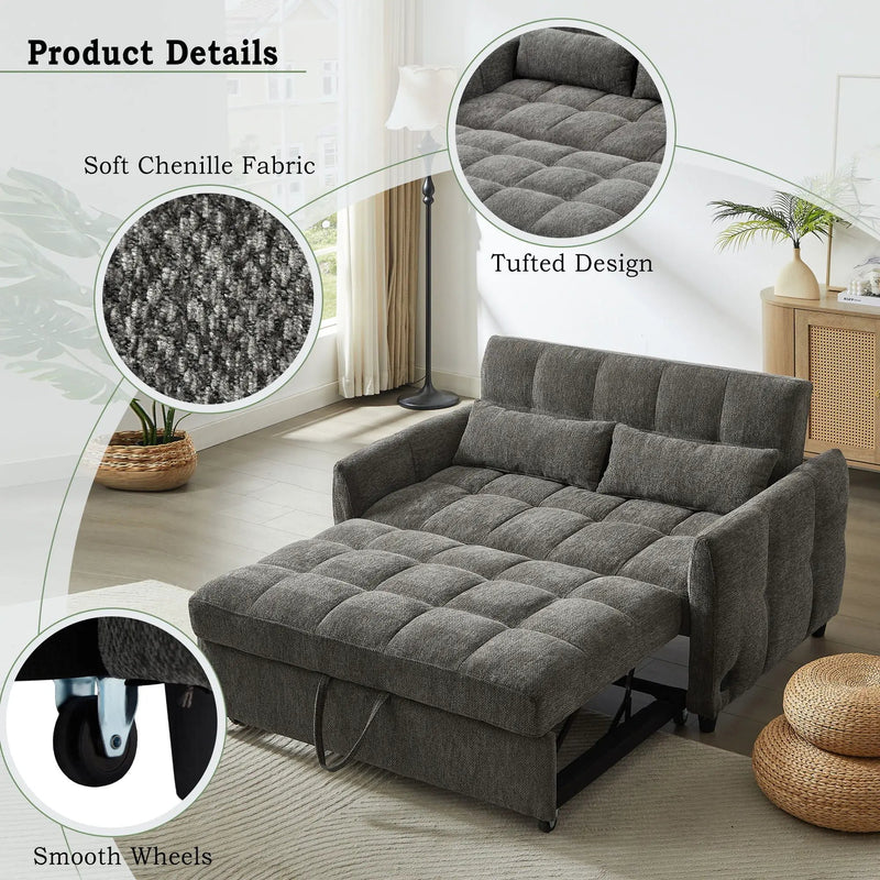 Loveseat Sofa Pull-Out Bed With Adjustable Backrest, 3 USB Ports And 2 Lumbar Pillows For Living Room by HouseOfZazla