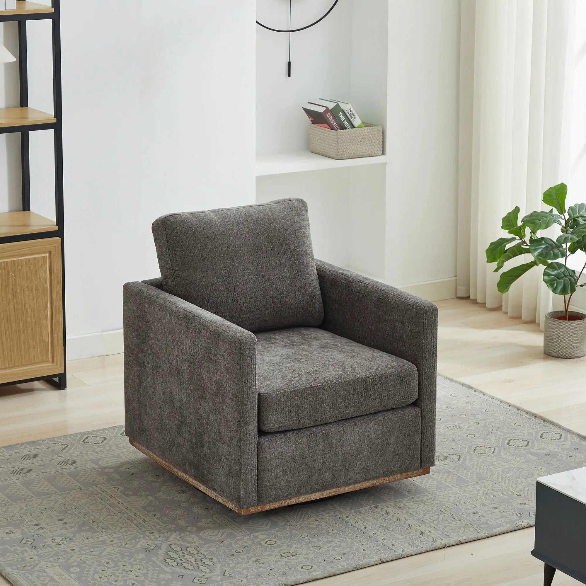 Modern Square Upholstered Swivel Accent Chair with Metal Base by HouseOfZazla