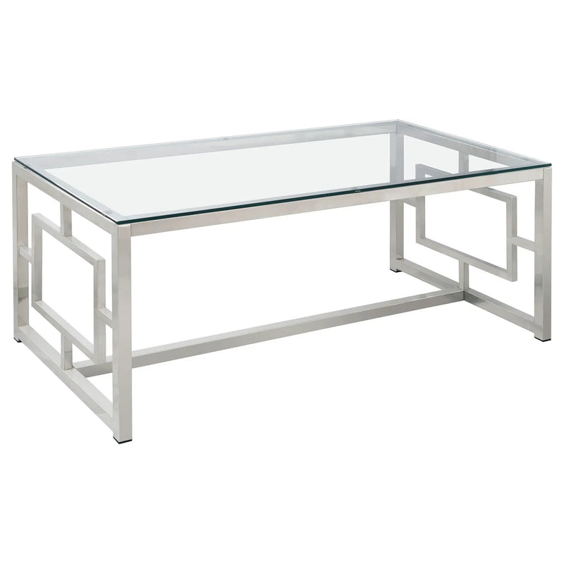 Merced Rectangular Glass Top Coffee Table Nickel by Unique Piece Furniture