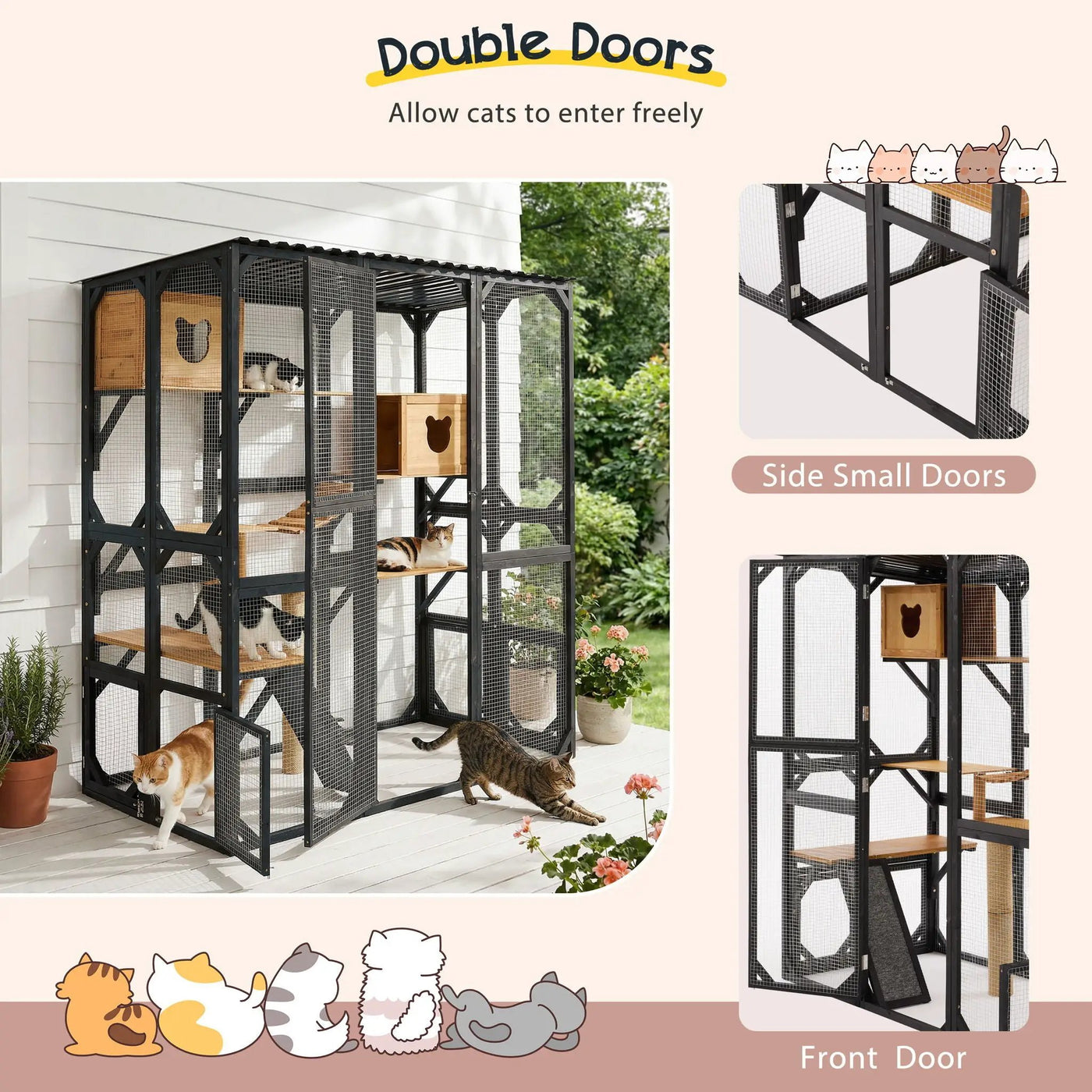 Outdoor Cat Enclosure With Sleeping Houses, Jumping Platforms, Scratching Post by HouseOfZazla