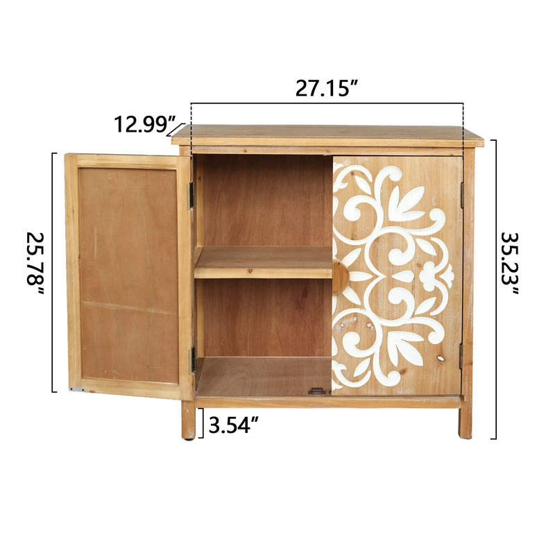 Rustic Wooden Accent Cabinet with Floral Carved Doors by HouseOfZazla