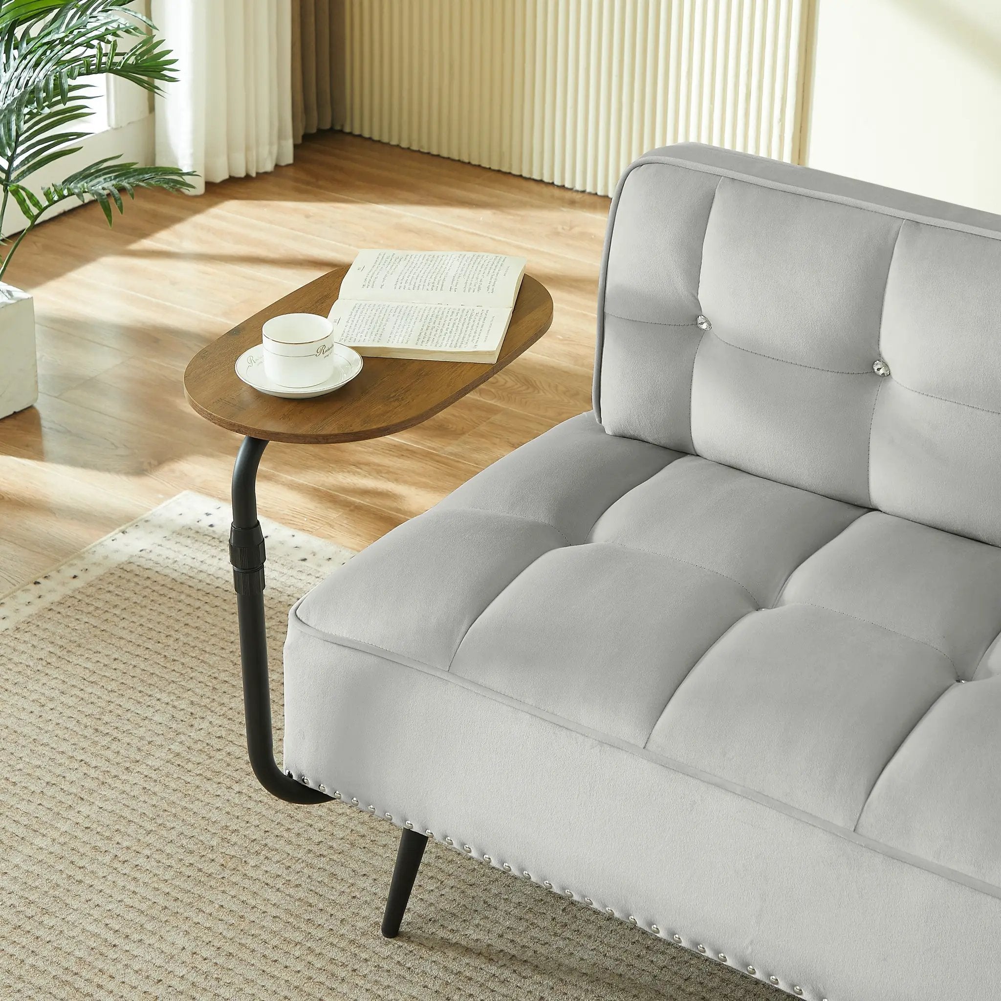 54-Inch Modern Two-Seater Velvet Sofa with Rotating Table by HouseOfZazla