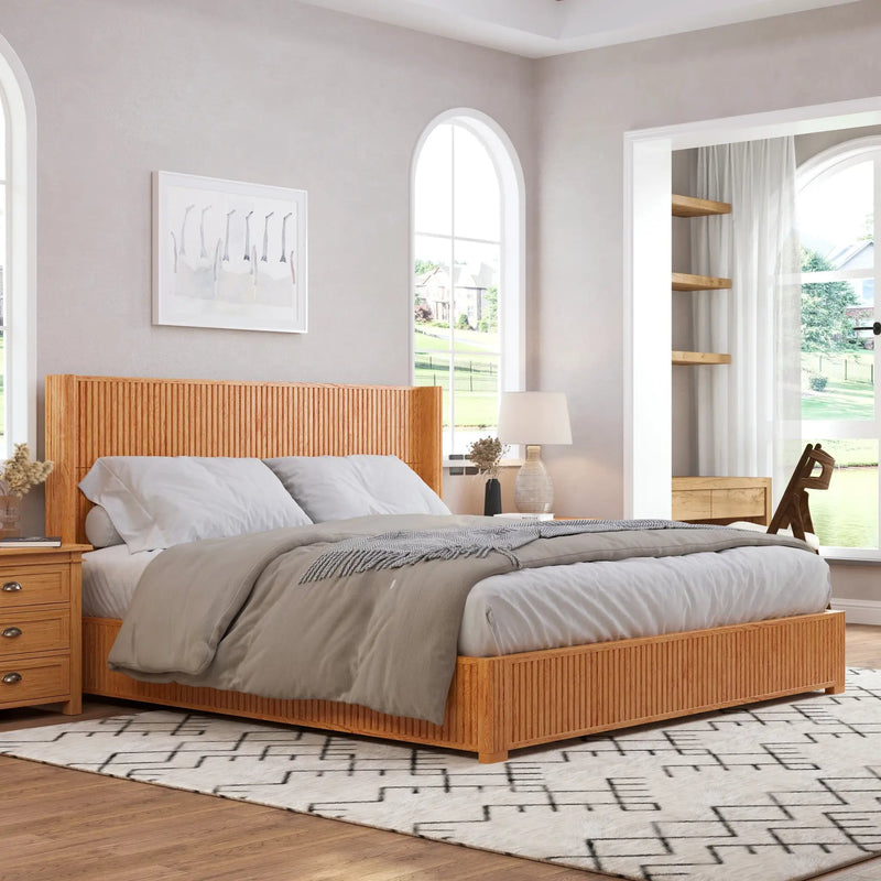 Solid Wood Platform Bed Frame with Headboard, King Size by HouseOfZazla