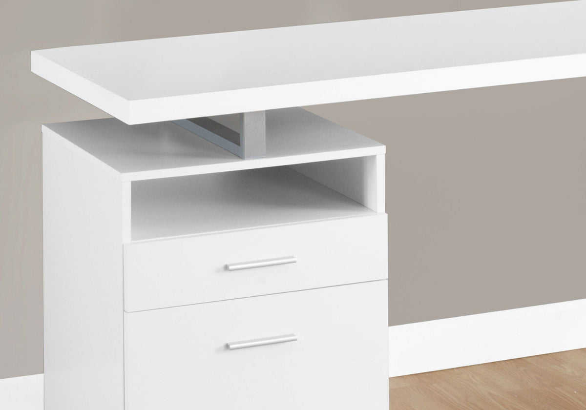Computer Desk with Storage Drawers - Metal & Wood, Reversible Setup - Pearl Silver, White, Dark Brown, photo 6 of 12