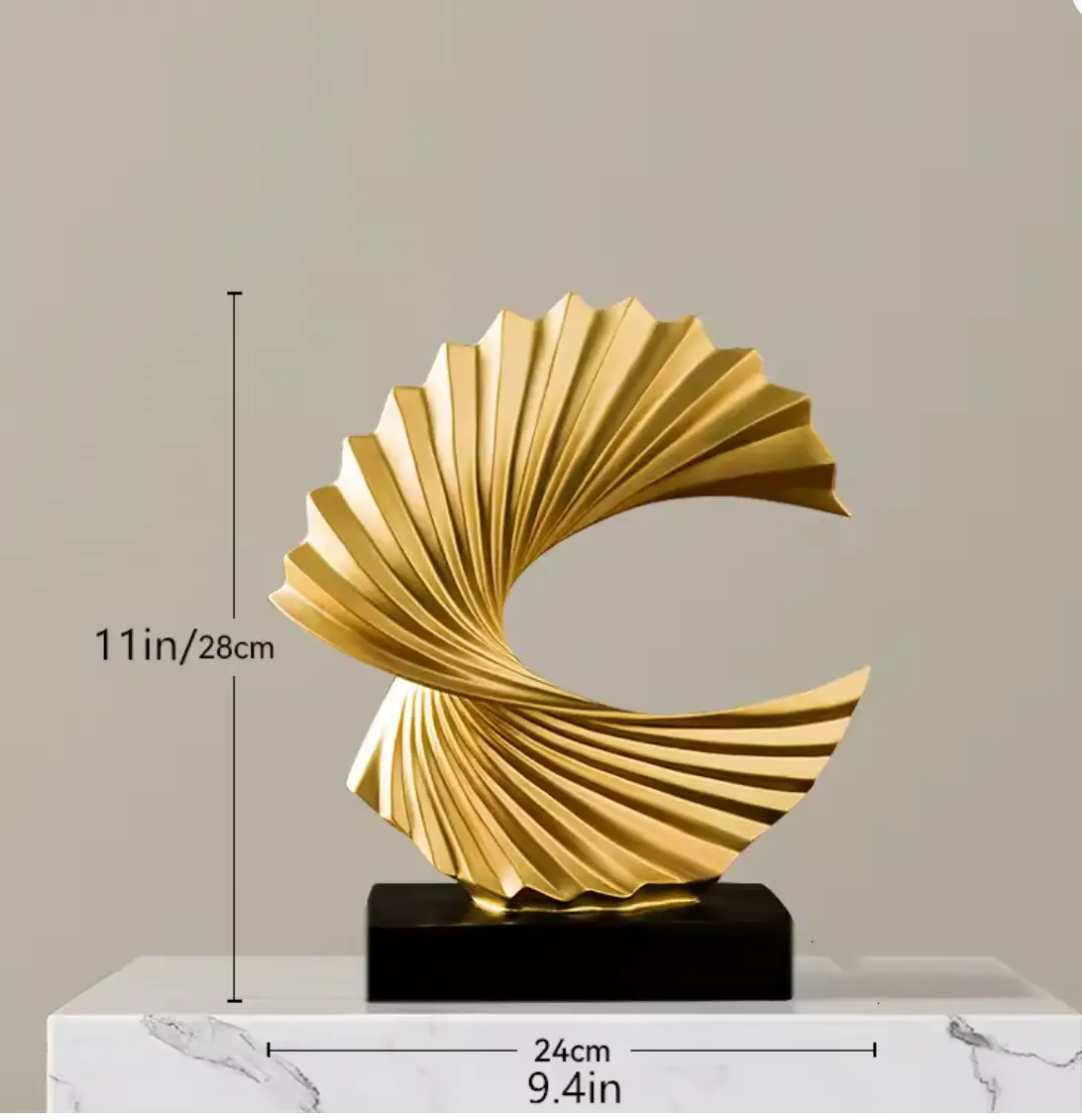 Modern Gold Wave Abstract Sculpture - Art Deco Home Decor Ornament by House Of Avana