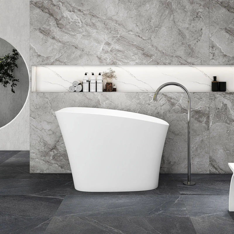 51-Inch Freestanding Solid Surface Deep Soaking Bathroom Bathtub with Seat by HouseOfZazla