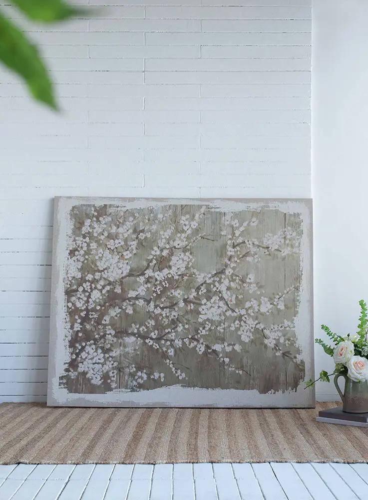 Large Cherry Blossom Canvas Art Print, Home Decor Accent Piece - Gray / White Matte by HouseOfZazla