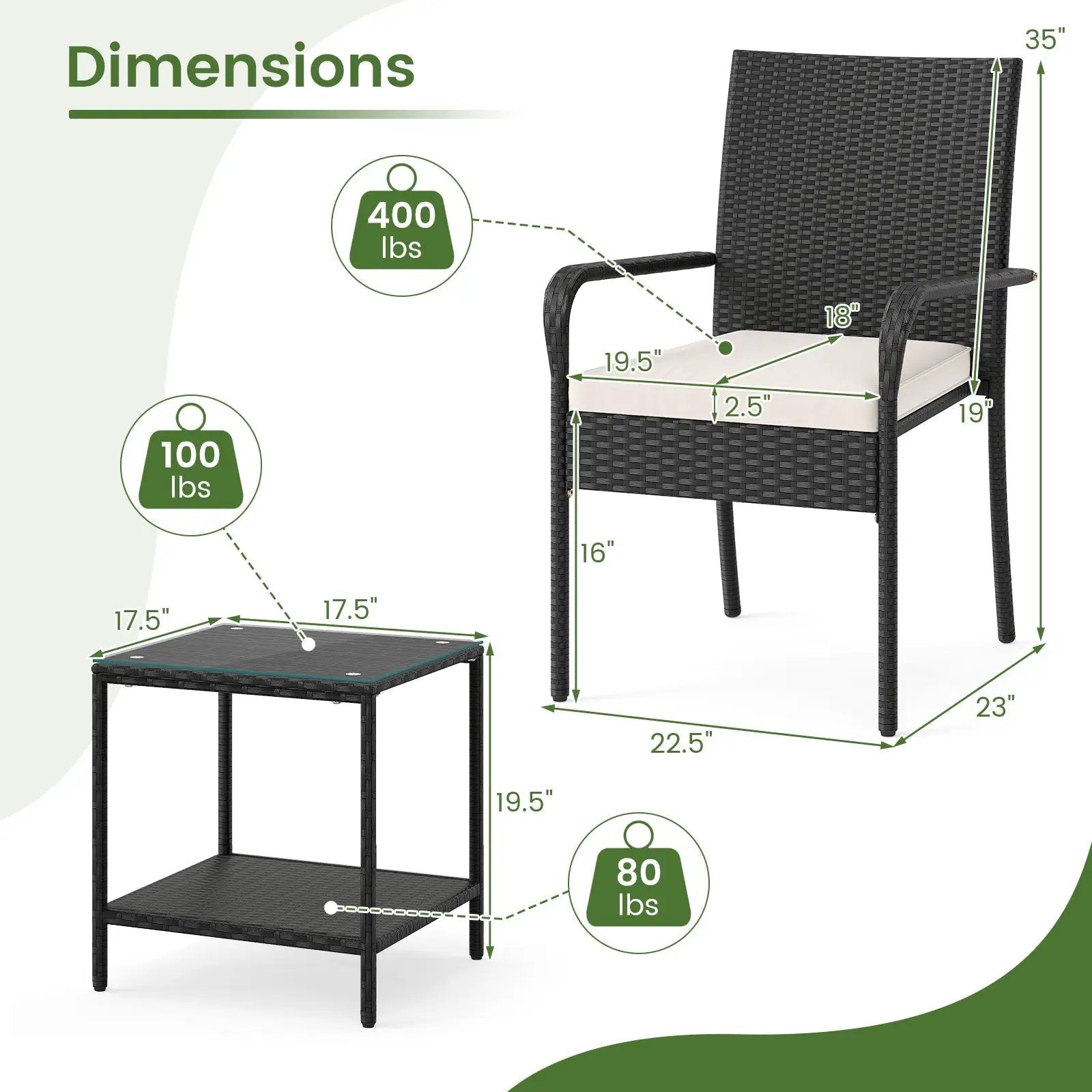 3 Piece Patio Furniture Set with Seat Cushions and Tempered Glass Tabletop by DirectDeals