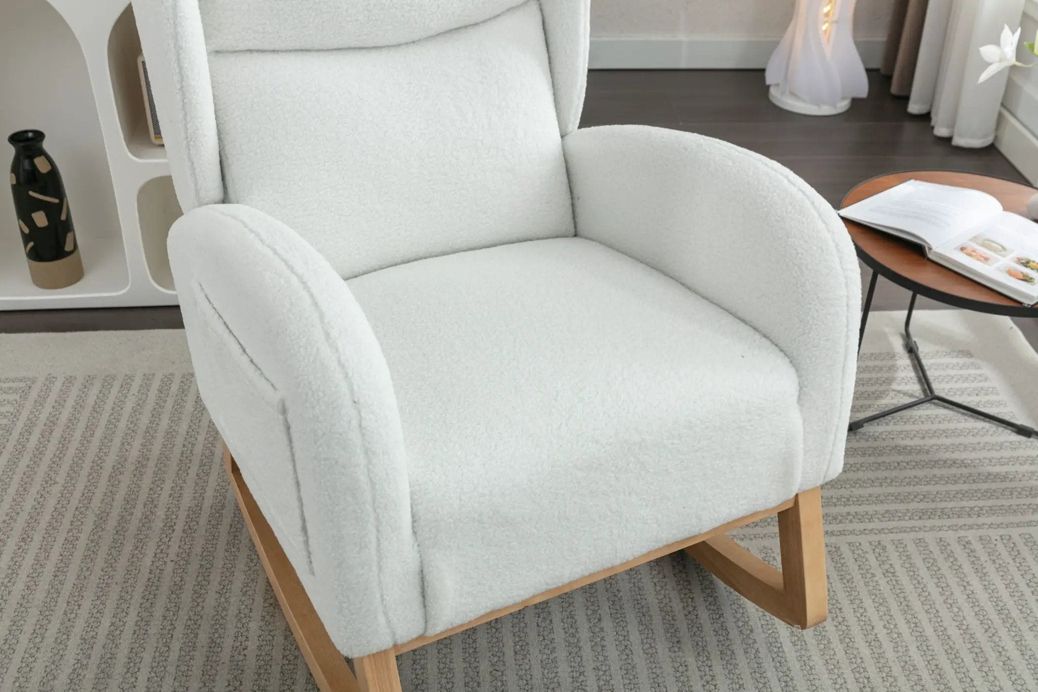 Teddy Fabric Rocking Chair With Packet Wood Legs - Ivory by HouseOfZazla