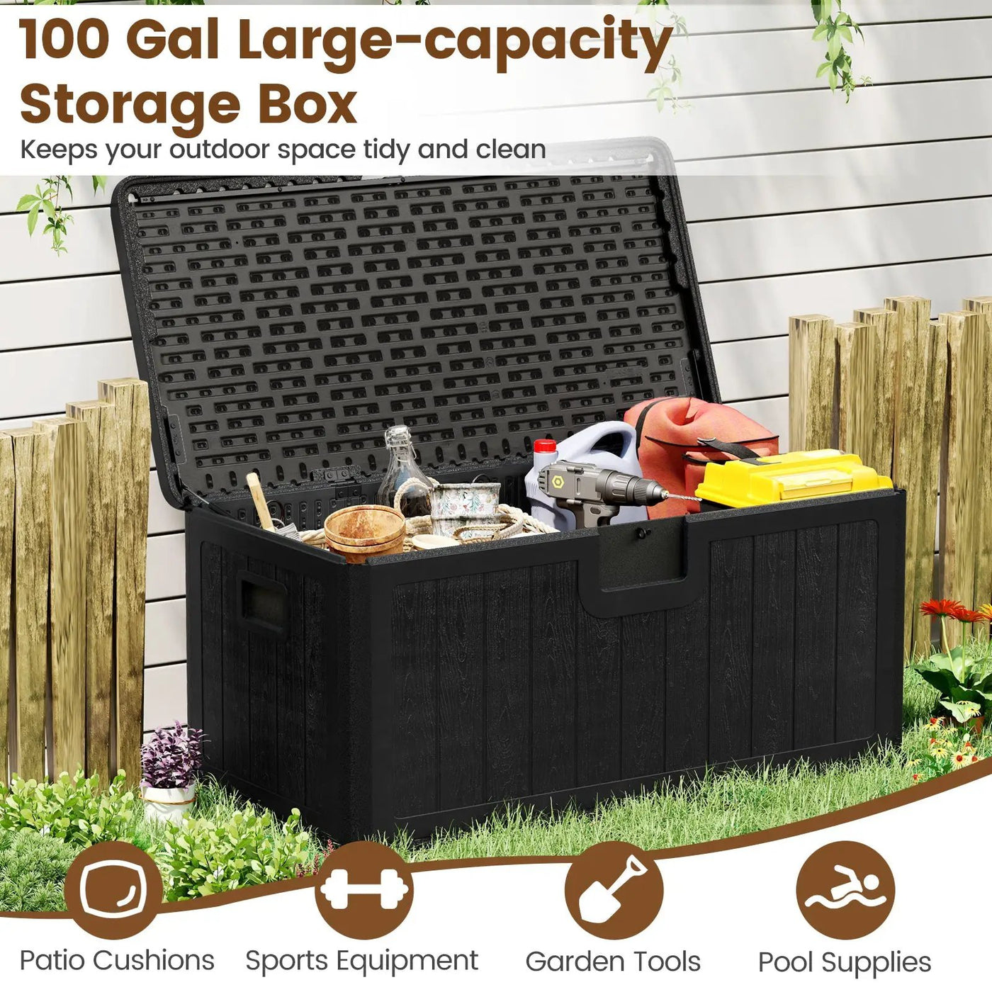100 Gallon Large Deck Box with Lockable Lid for Patio by DirectDeals