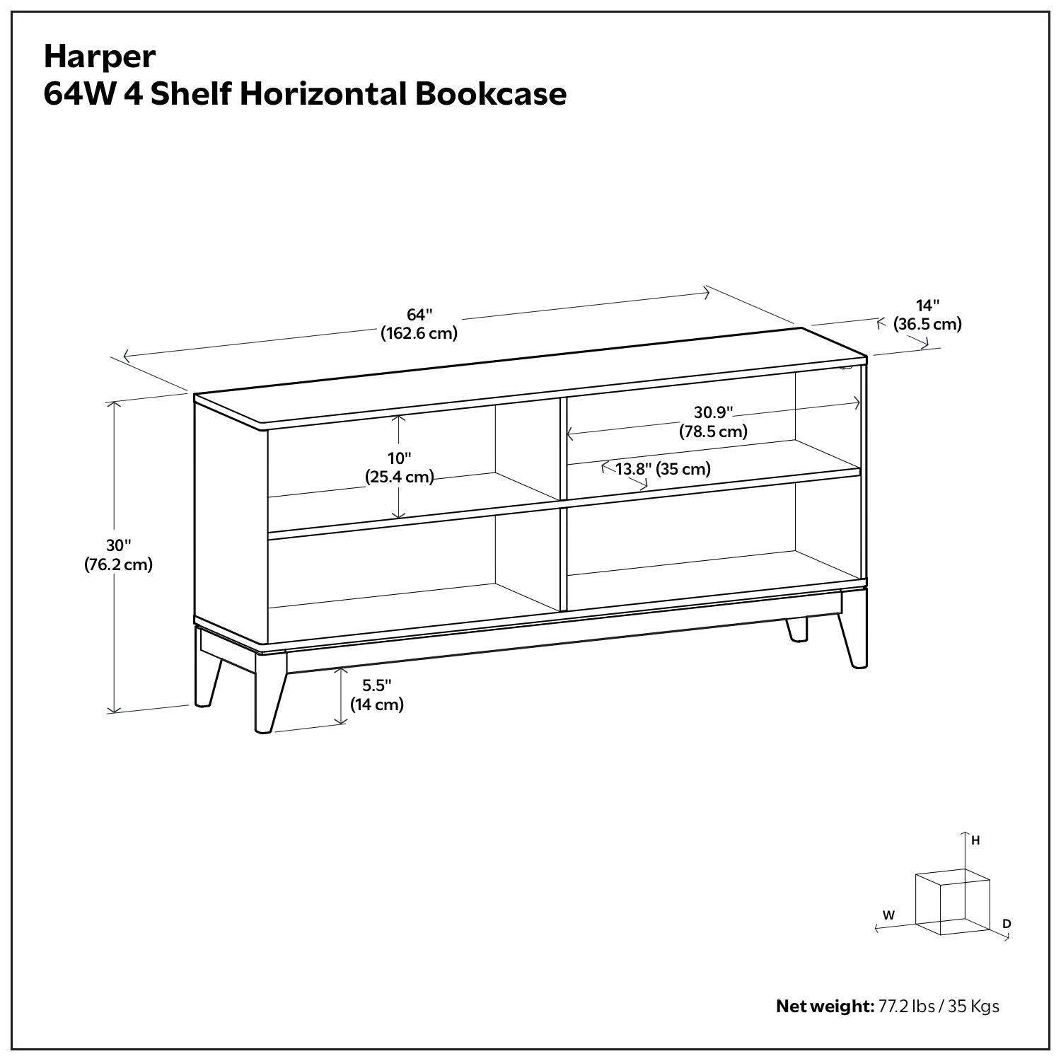Harper - 4 Shelf Low Bookcase - Walnut Brown by HouseOfZazla