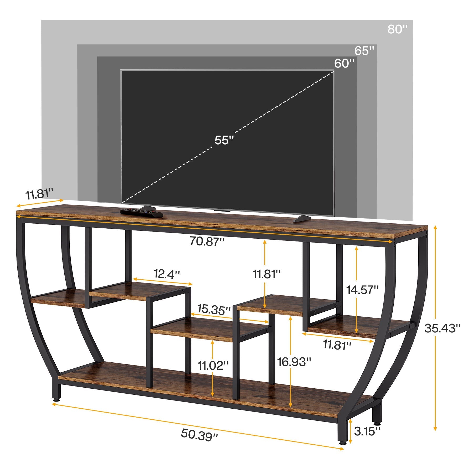 Extra Long Entryway Console Sofa Table With 7 Tier Shelves - Brown / Black by HouseOfZazla