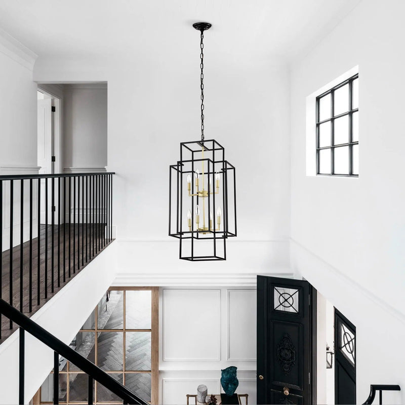 8 Light Lantern Chandelier Lighting, Entryway Chandeliers For High Ceilings, Chandeliers For Dining Room, Foyer, Entry, Staircase, Hallway, Height Adjustable (E12 Bulbs Not Included) by HouseOfZazla