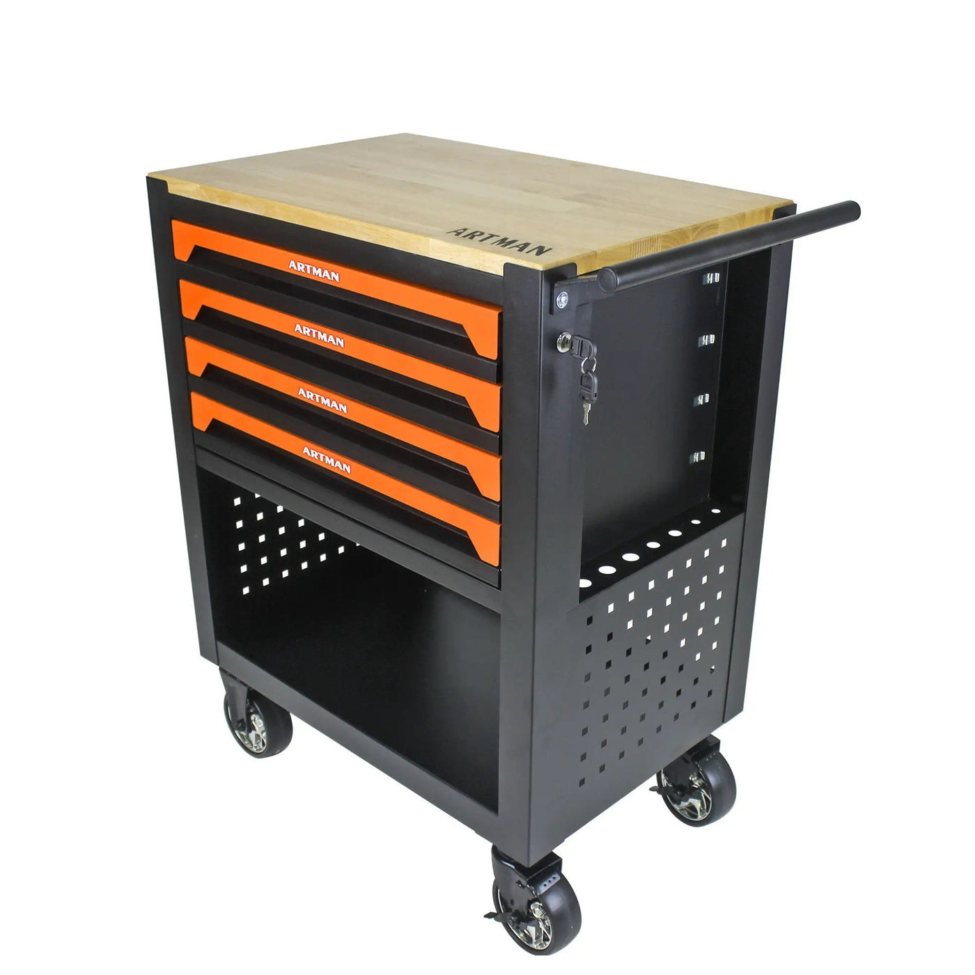 4 Drawers Multifunctional Tool Cart With Wheels And Wooden Top by HouseOfZazla
