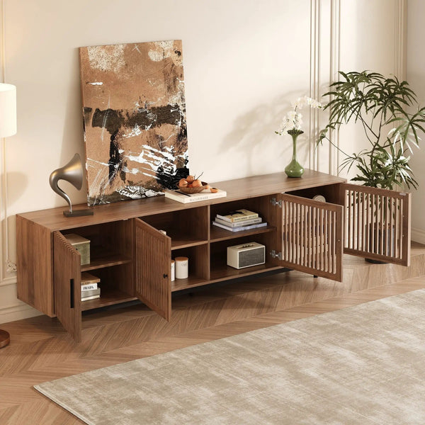 TV Stand For TVs, Entertainment Center With Closed Storage & Cable Management, Soft Closing Hinges - Walnut, photo 2 of 4