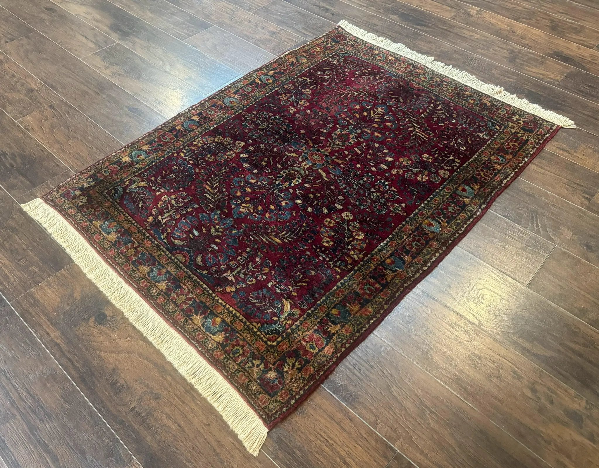 Antique Persian Sarouk Rug 3.6 x 5, Red, 1920s Persian Carpet by Jewel Rugs