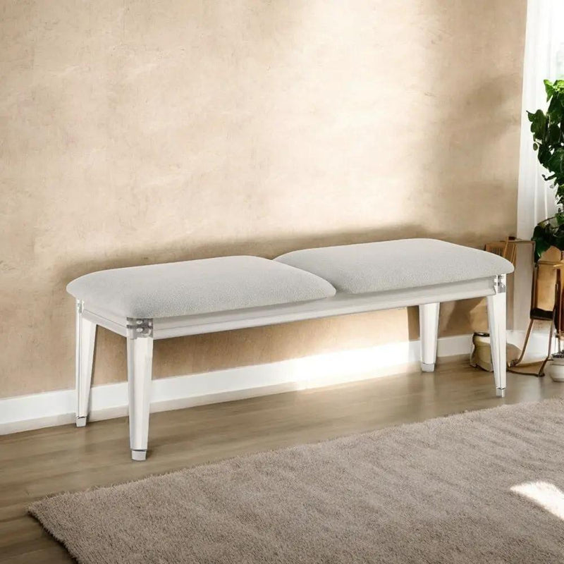 Laveda - Bench - Light Gray Boucle & Pearl White by Unique Piece Furniture