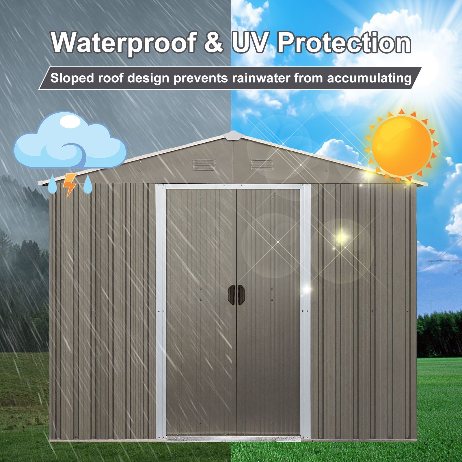 8X10Ft Outdoor Metal Storage Shed - Gray by HouseOfZazla