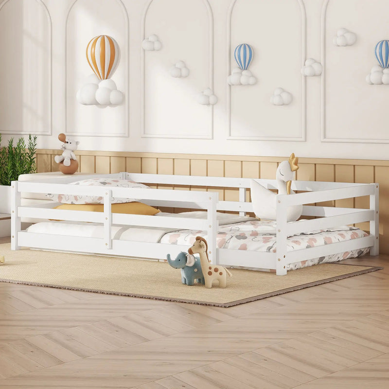 Twin Size Montessori Floor Bed With Fence - White by Unique Piece Furniture