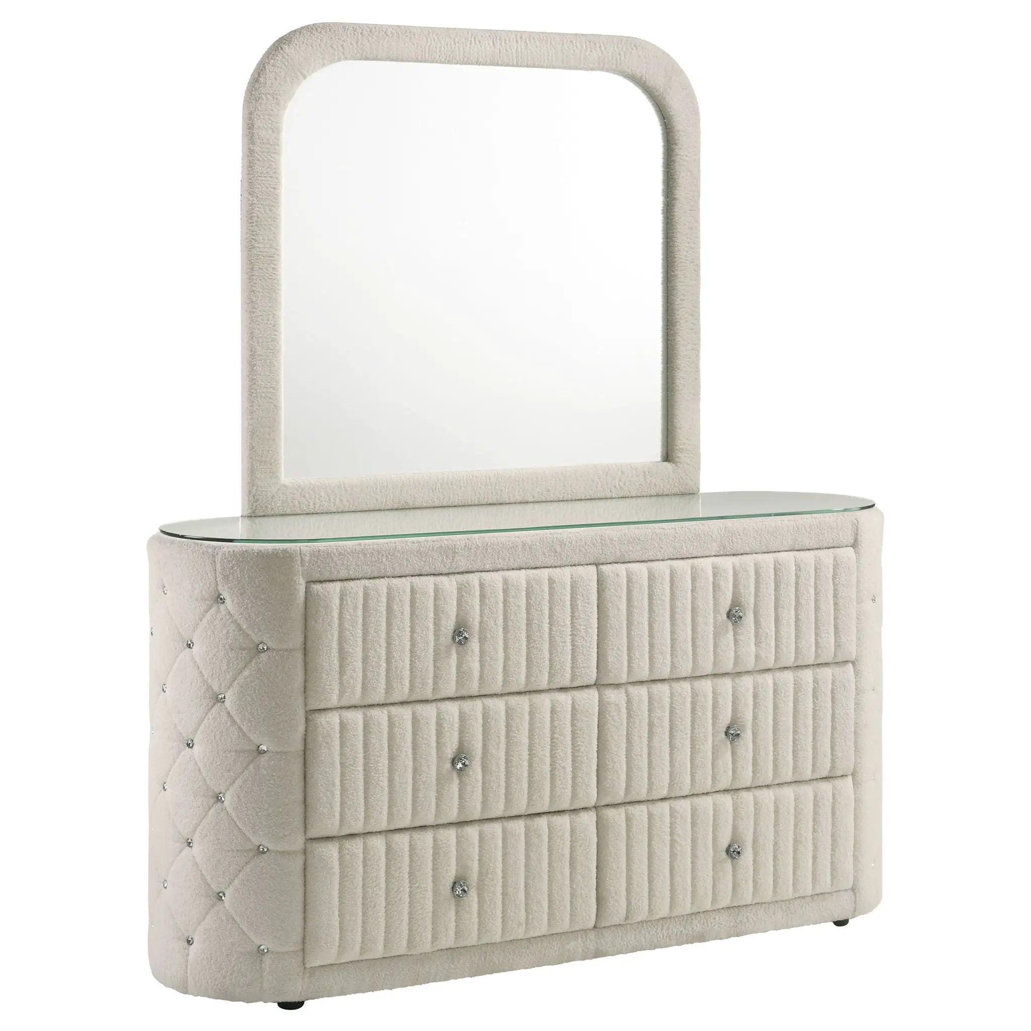 Sonya 6-drawer Upholstered Bedroom Dresser with Mirror Ivory by Unique Piece Furniture