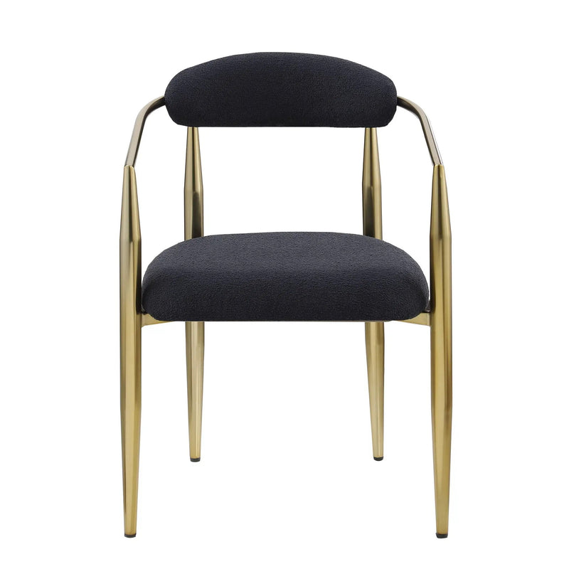 Dining Chairs (Set of 2), Mid-Century Modern Dining Chairs, Kitchen Dining Room Chairs, Round Boucle Backrest Sherpa Dining Chair With Metal Legs by HouseOfZazla