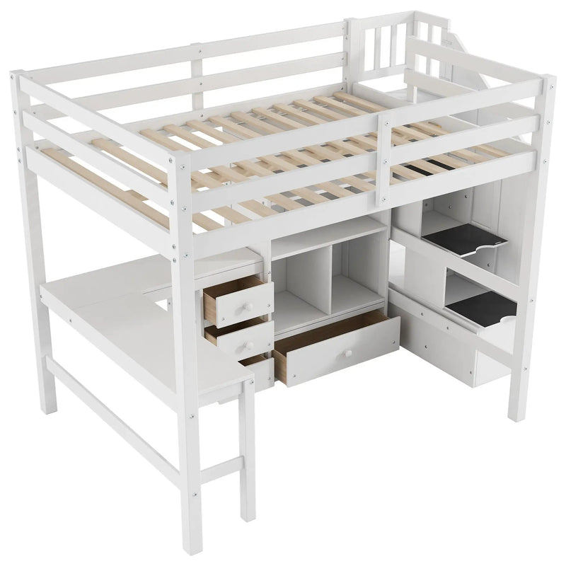 Loft Bed & L Shaped Desk, Drawers, Cabinet, And Storage Staircase by Unique Piece Furniture