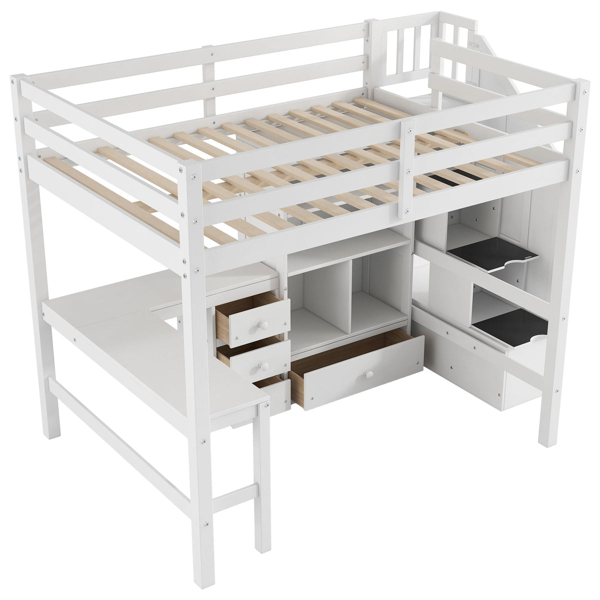 Full Loft Bed with L-Shaped Desk and Storage Staircase - White or Dark Gray, photo 14 of 24