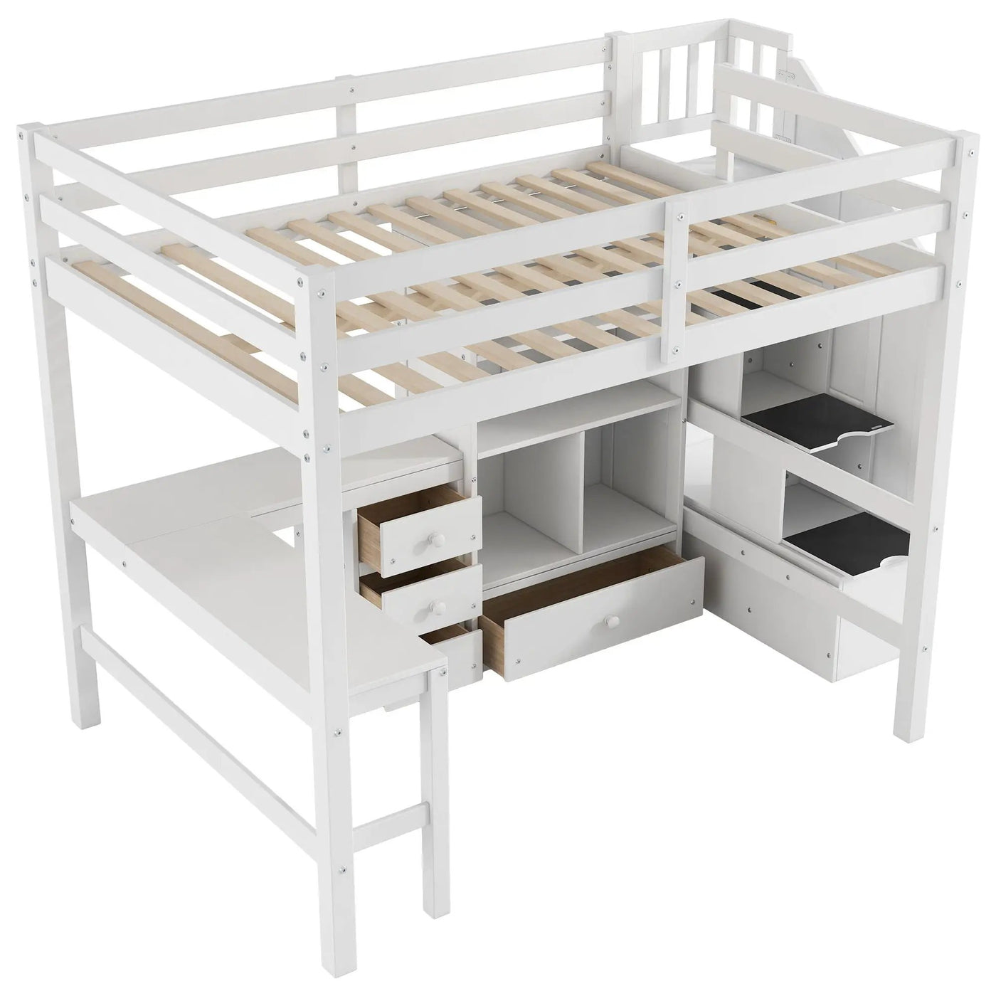 Loft Bed & L Shaped Desk, Drawers, Cabinet, And Storage Staircase by HouseOfZazla