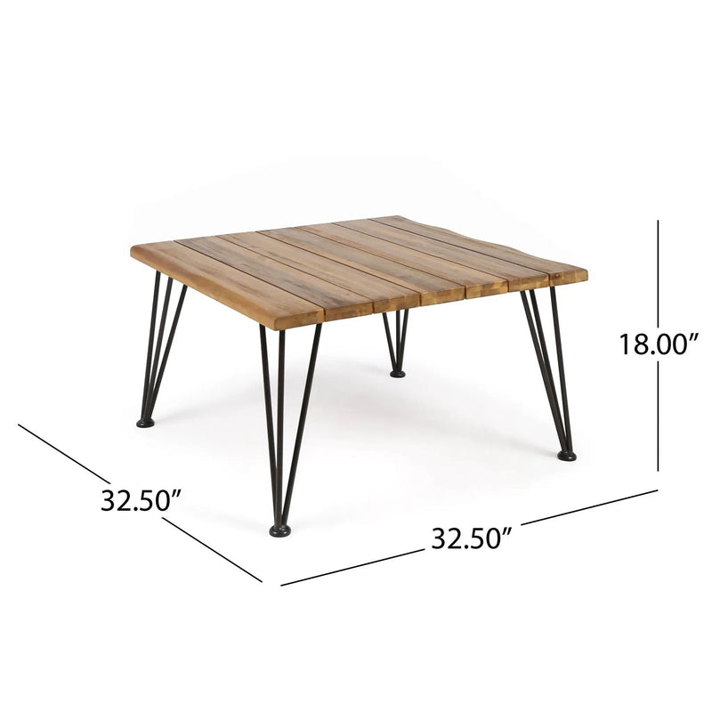 Outdoor Coffee Table With Slat Top And Metal Legs - Teak by HouseOfZazla