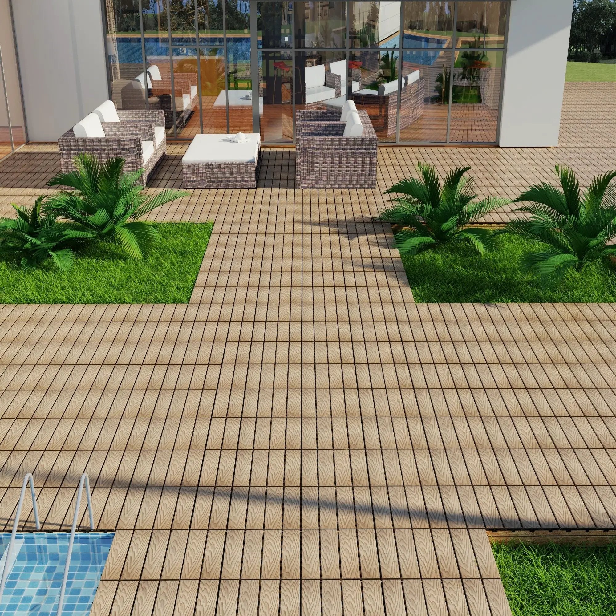 Patio Deck Tiles, Interlocking Diy Flooring For Indoor / Outdoor Use (Set of 22) - Teak by HouseOfZazla