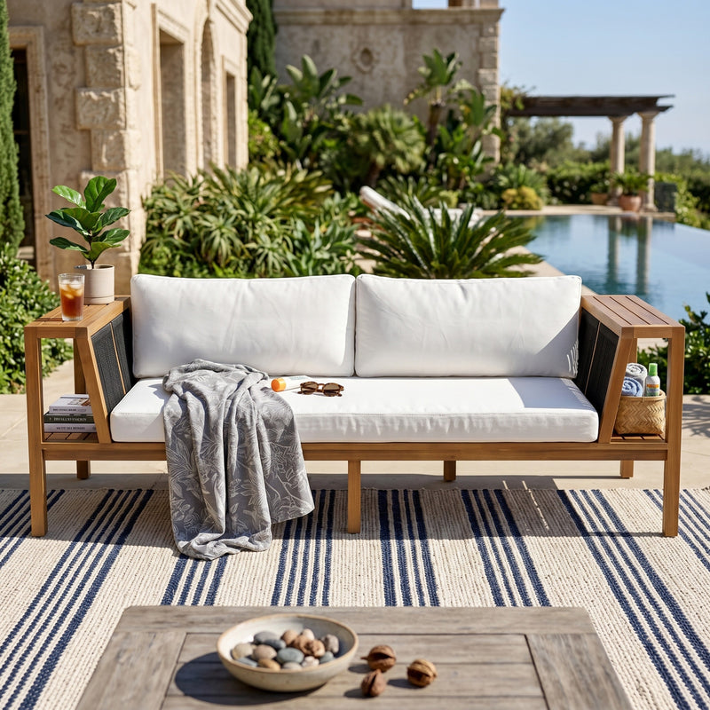 Teak Finish Acacia Wood Outdoor Daybed Sofa Set, photo 4 of 10