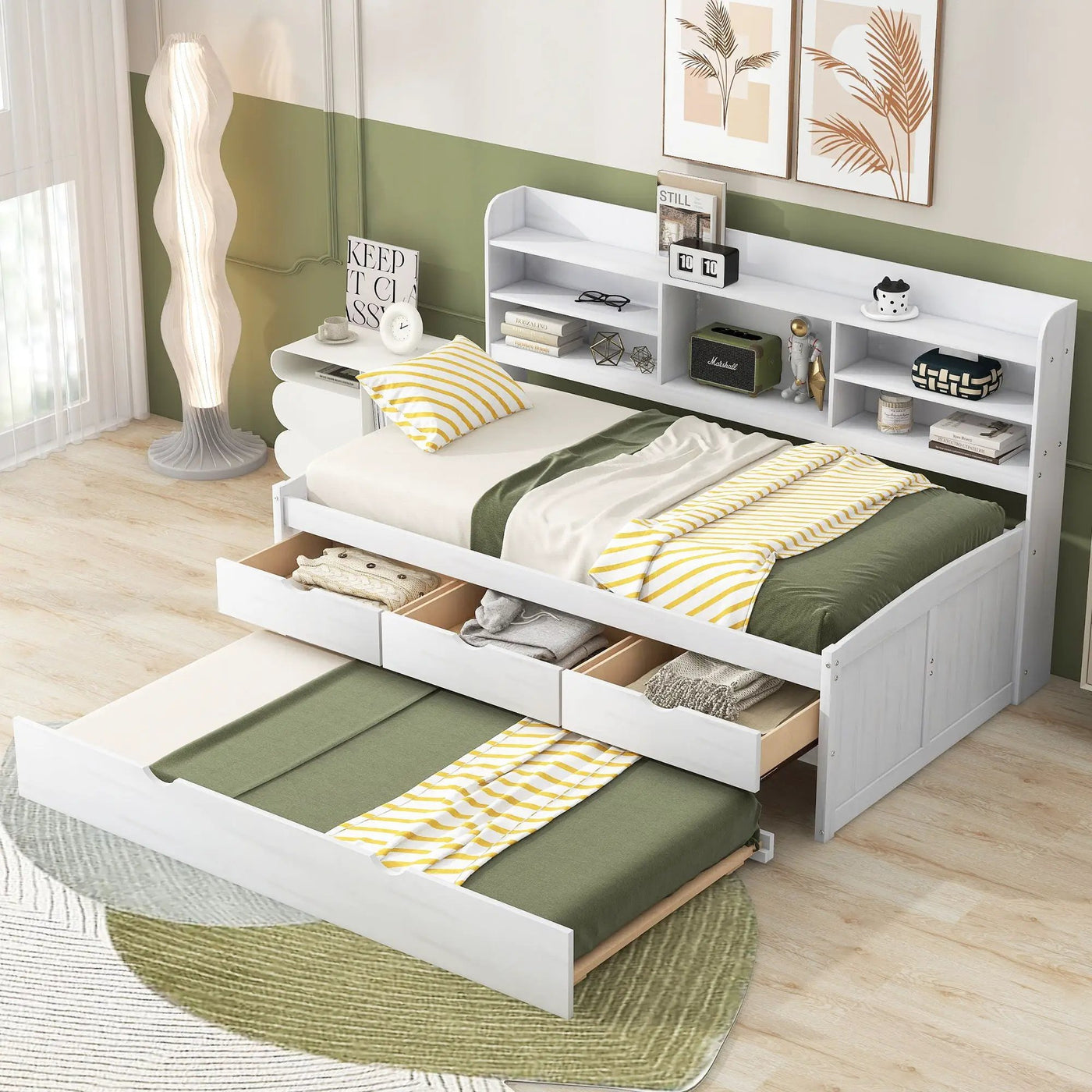 Captain Bed With Built In Bookshelves, 3 Storage Drawers, And Trundle by HouseOfZazla