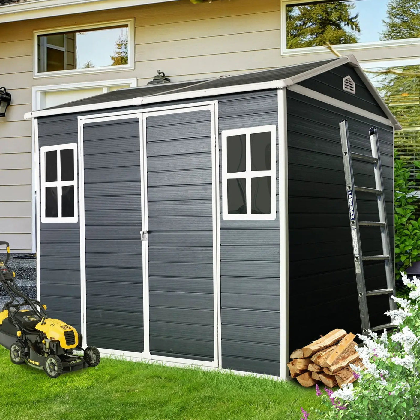 Resin Outdoor Storage Shed Waterproof Shed With Floor & Two Windows & Lockable Door, Tool Shed For Garden, Patio, Backyard by HouseOfZazla