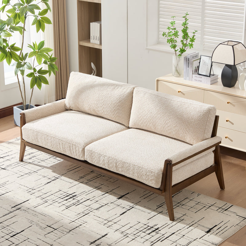 Mid-Century Modern Boucle Fabric Sofa with Solid Wood Frame, photo 8 of 10