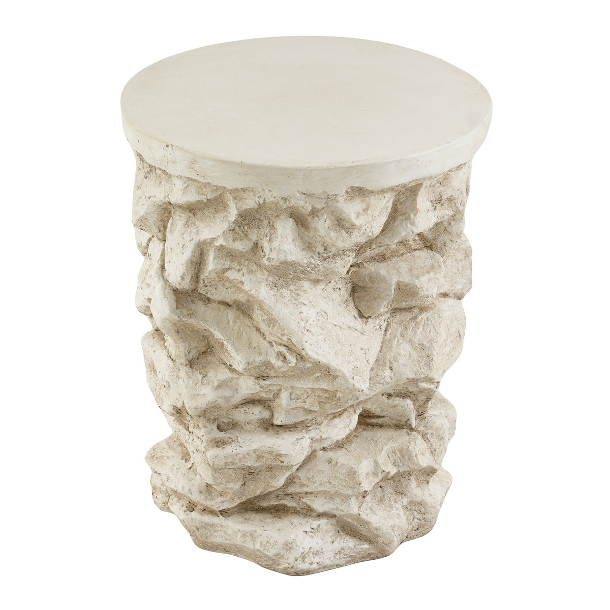 Beige Round Faux Stacked Stone MGO Side Table, photo 6 of 10
