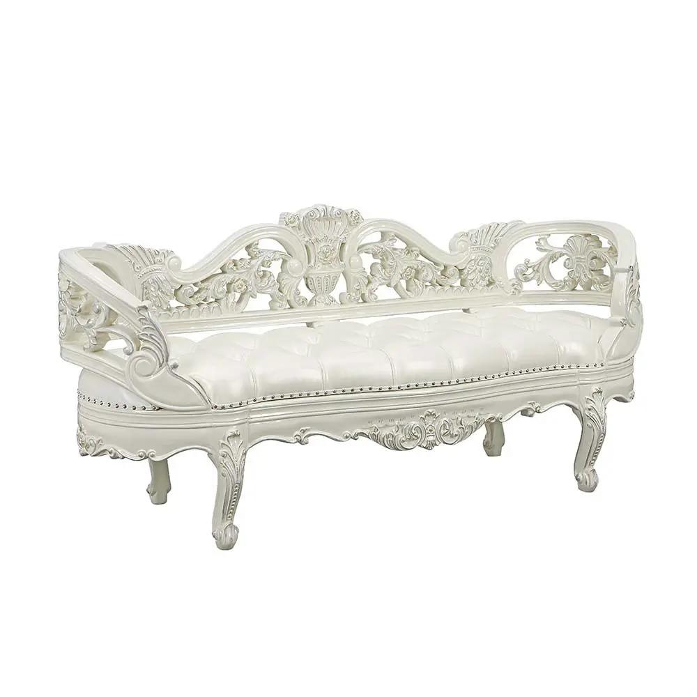 Adara - Bench - Pearl White Synthetic Leather & Antique White by Unique Piece Furniture
