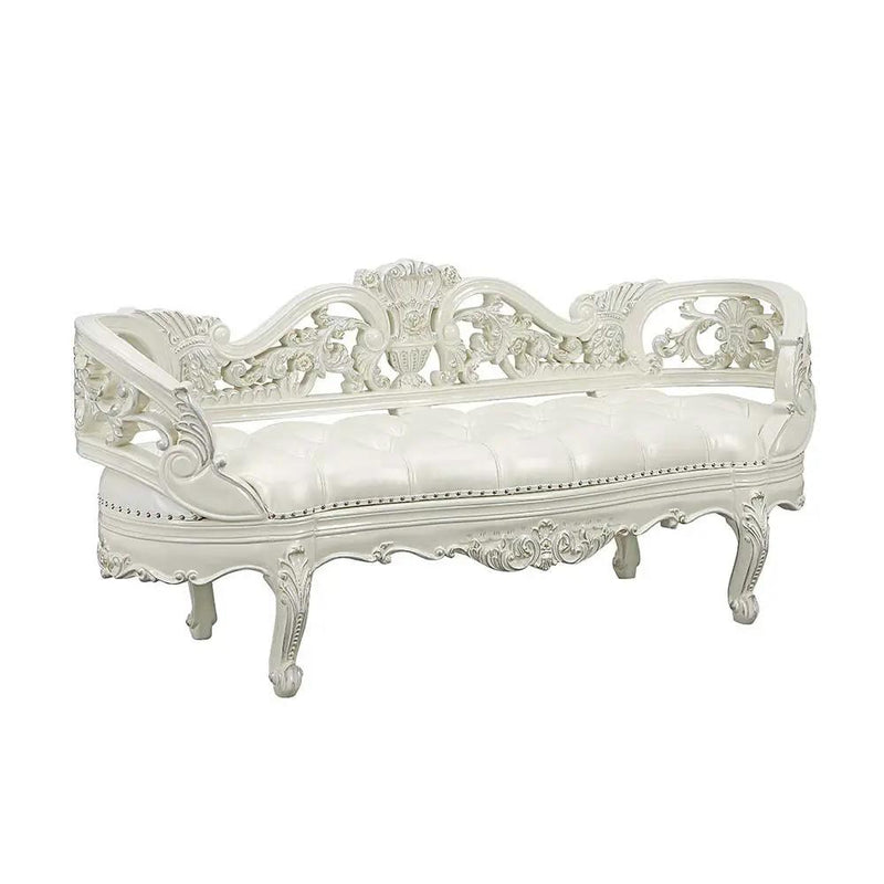 Adara - Bench - Pearl White Synthetic Leather & Antique White by Unique Piece Furniture