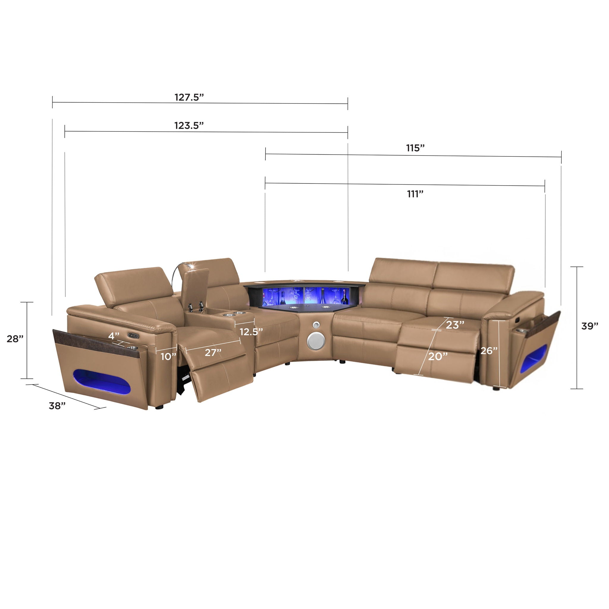 Nova - Sectional With Bluetooth Speaker, LED And Lifting Wine Cabinet by HouseOfZazla