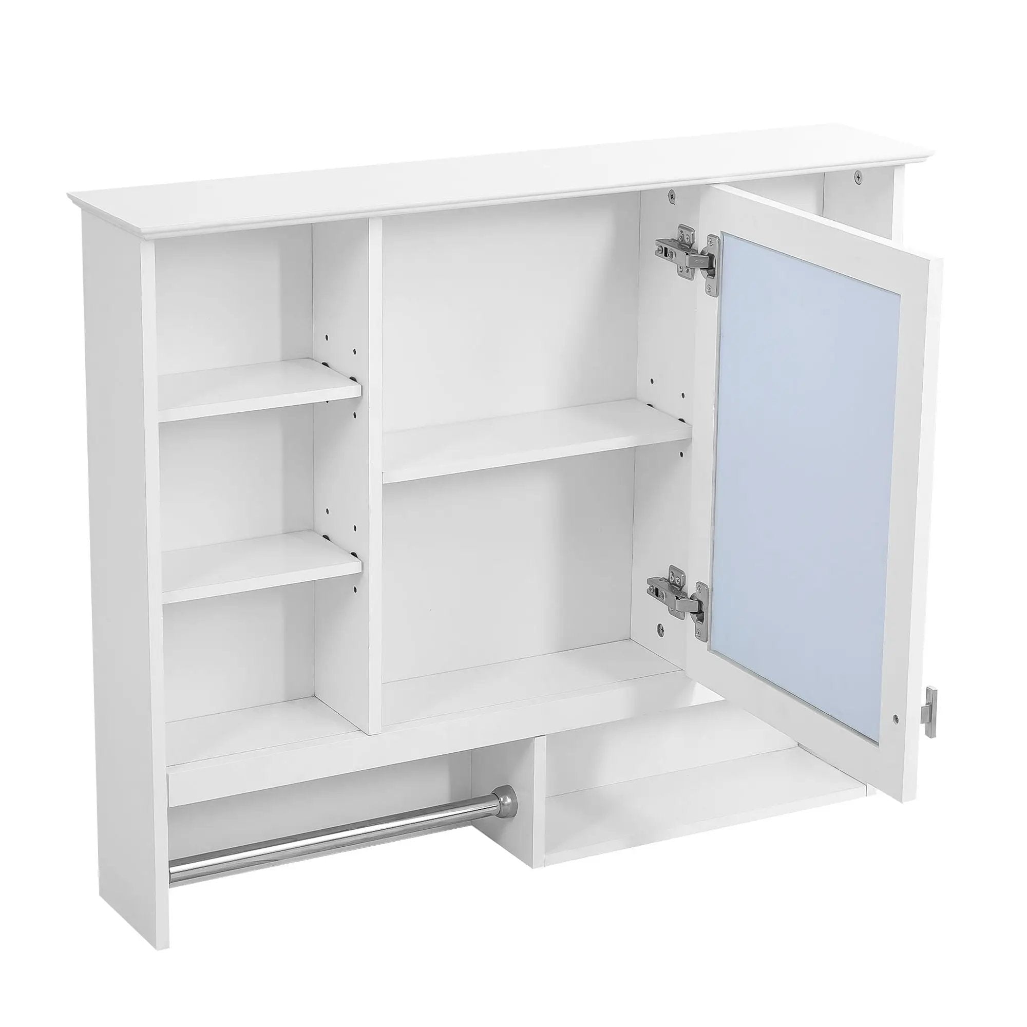 Wall Mount 2 In 1 Mirror Cabinet With Adjustable Shelves, Open Storage, For Bathroom Vanity - White by HouseOfZazla