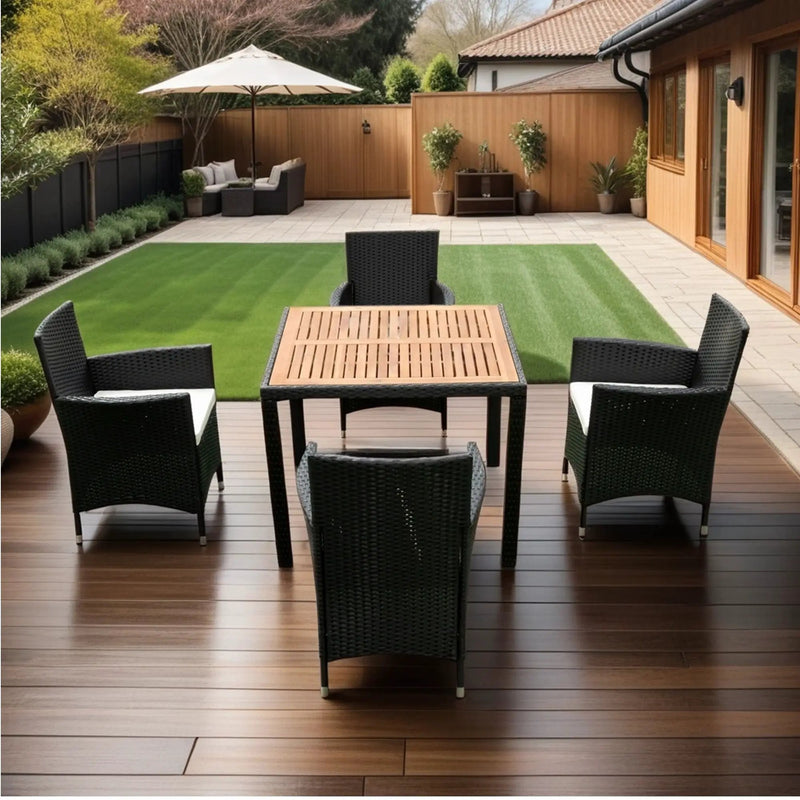 Outdoor Patio Wicker Dining Set With Acacia Wood Top by HouseOfZazla