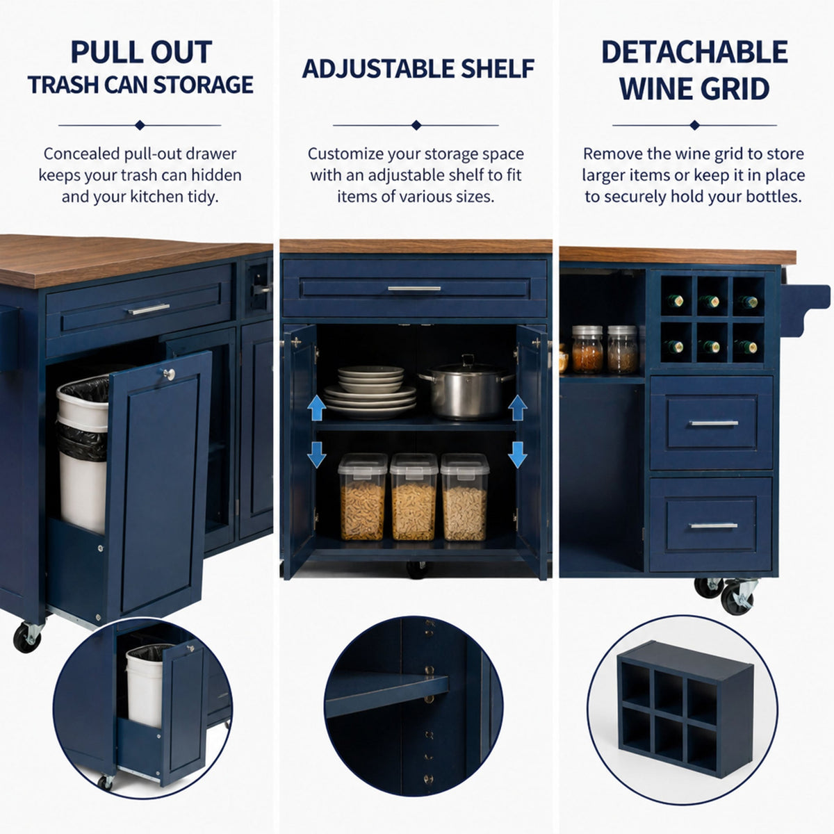 Rolling Kitchen Island Cart with Drop-Leaf and Rubber Wood Top - Natural, photo 5 of 10