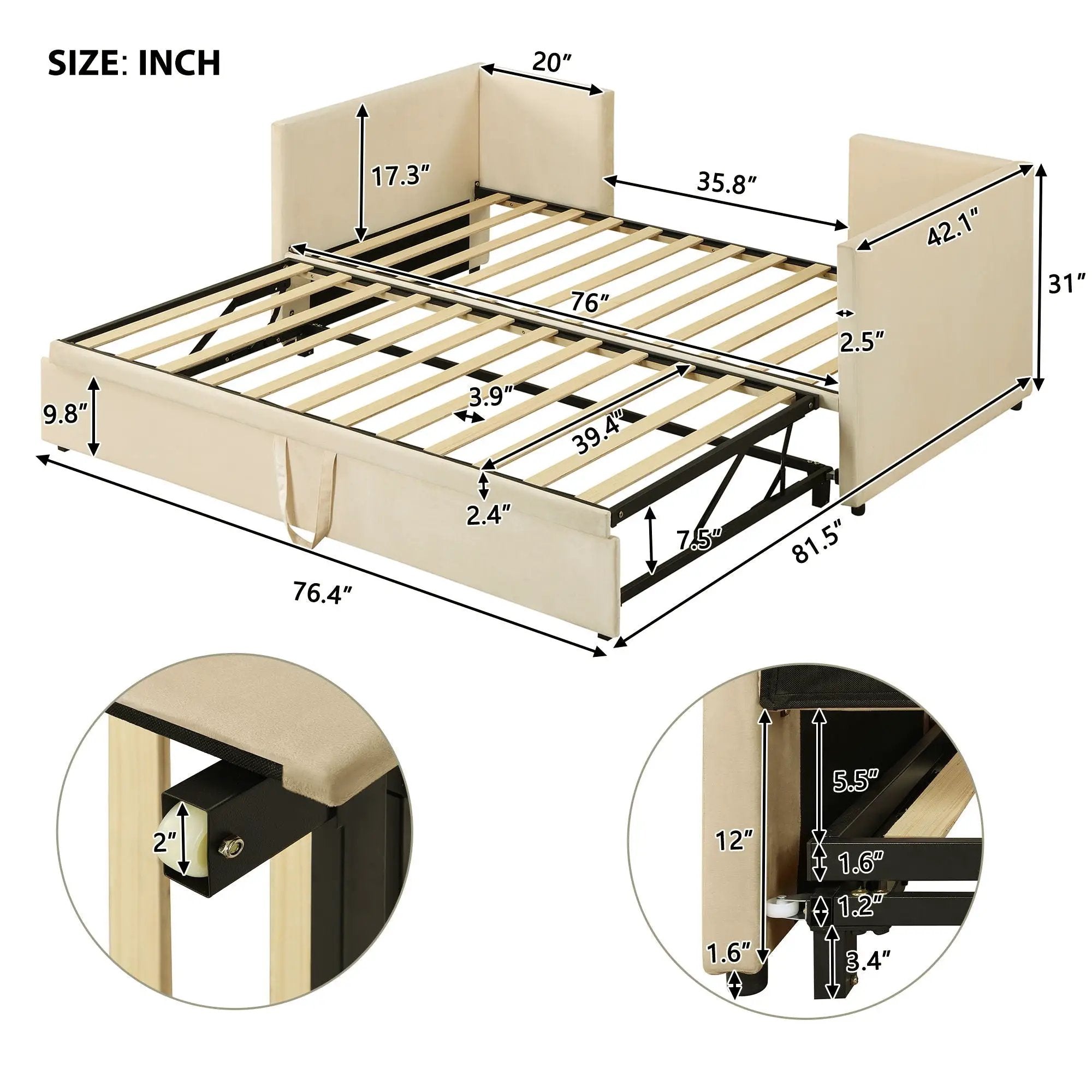 Twin Size Upholstered Daybed With Pop Up Trundle by Unique Piece Furniture