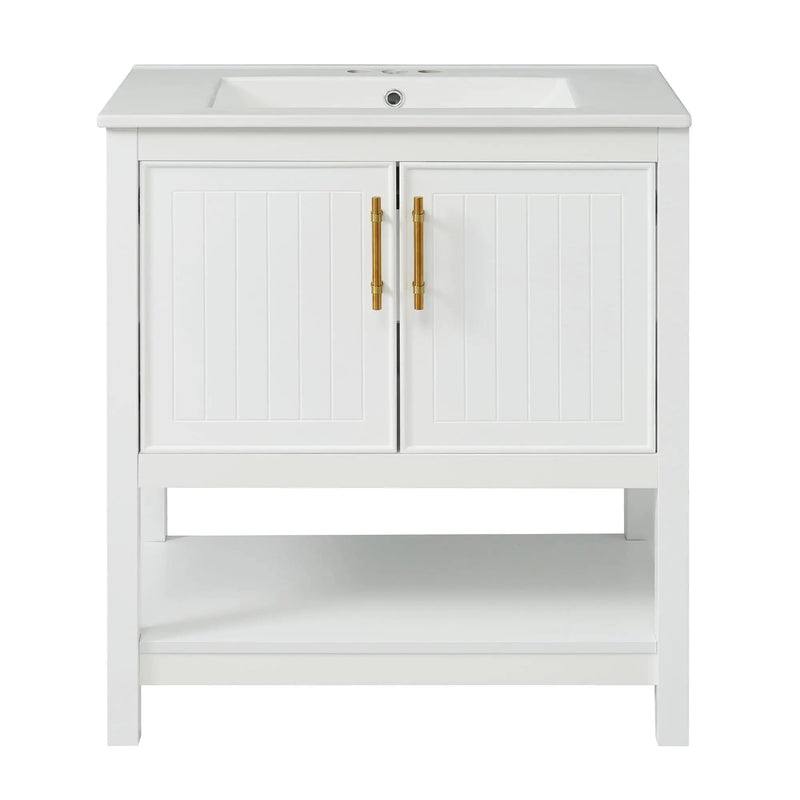 Elegant Bathroom Vanity With Ceramic Sink And Versatile Storage by HouseOfZazla