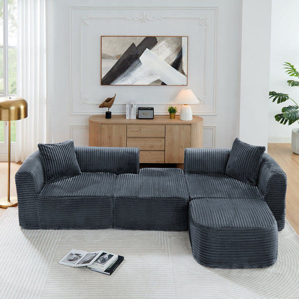 114" Cloud Sectional Couch with L-Shape Chaise – Corduroy Modular Sofa - Black or Grey, photo 2 of 10