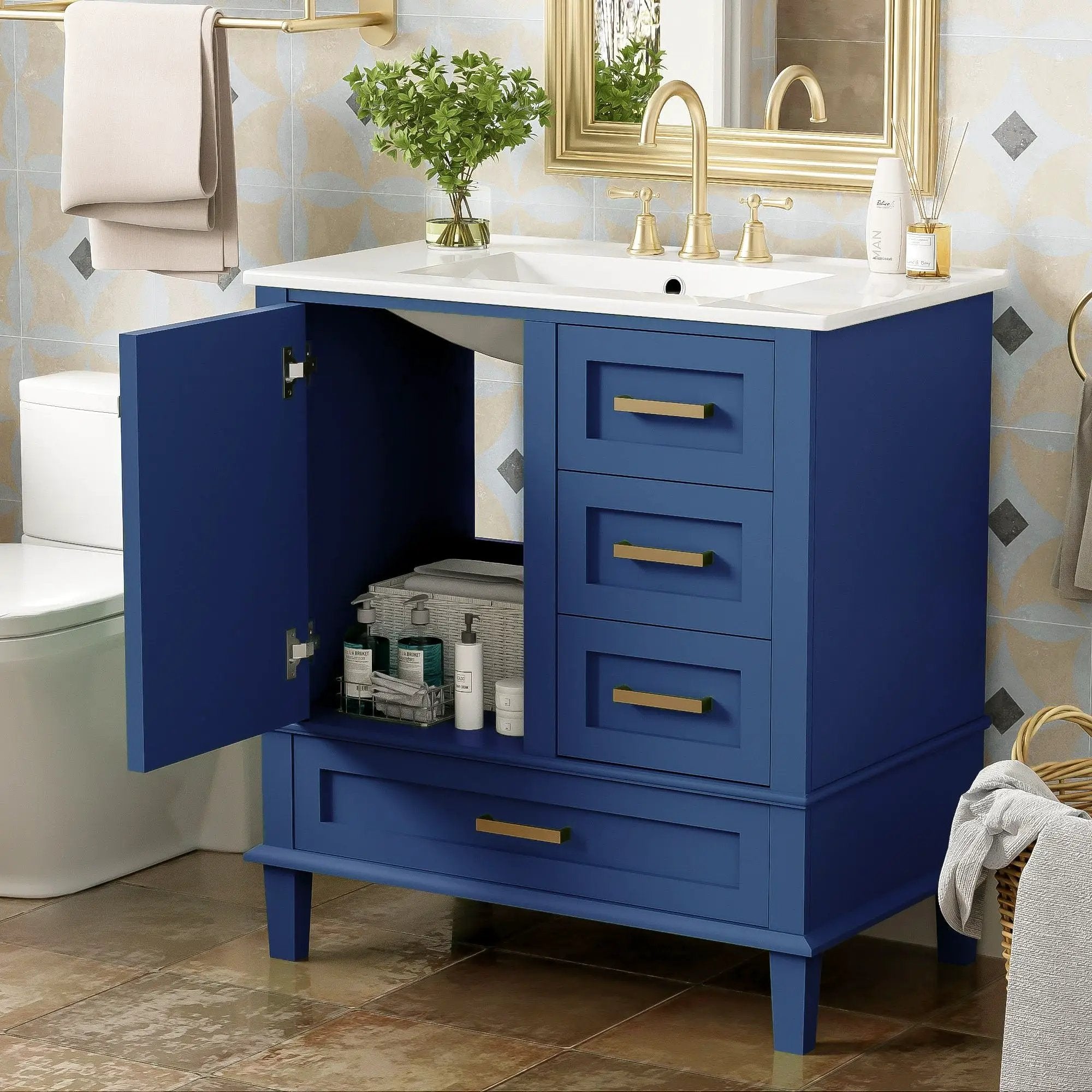 Bathroom Vanity, Modern Bathroom Cabinet With Sink Combo Set, Bathroom Storage Cabinet With A Soft Closing Door And 3 Drawers, Solid Wood Frame by HouseOfZazla